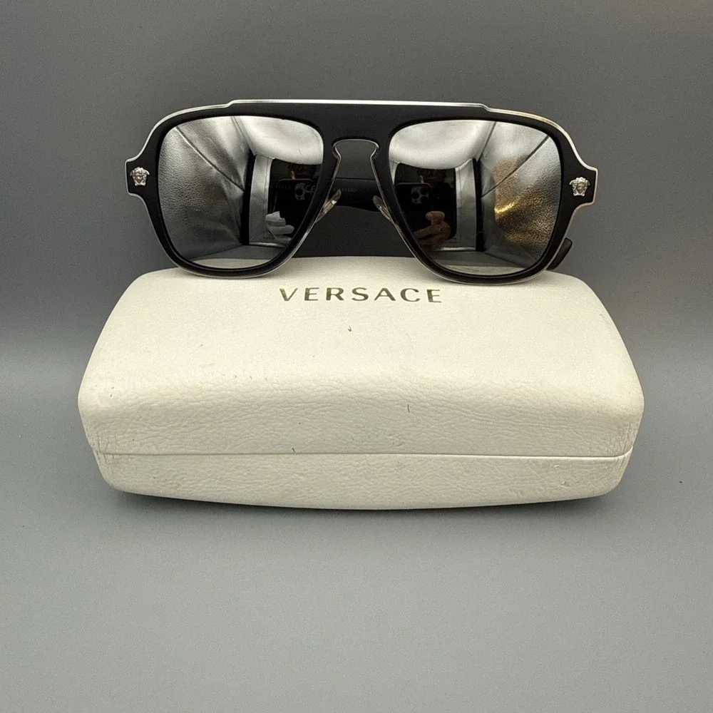 Versace Authentic Sunglasses MOD2199 56□18 145 Medusa Mirror Black/Silver & Case